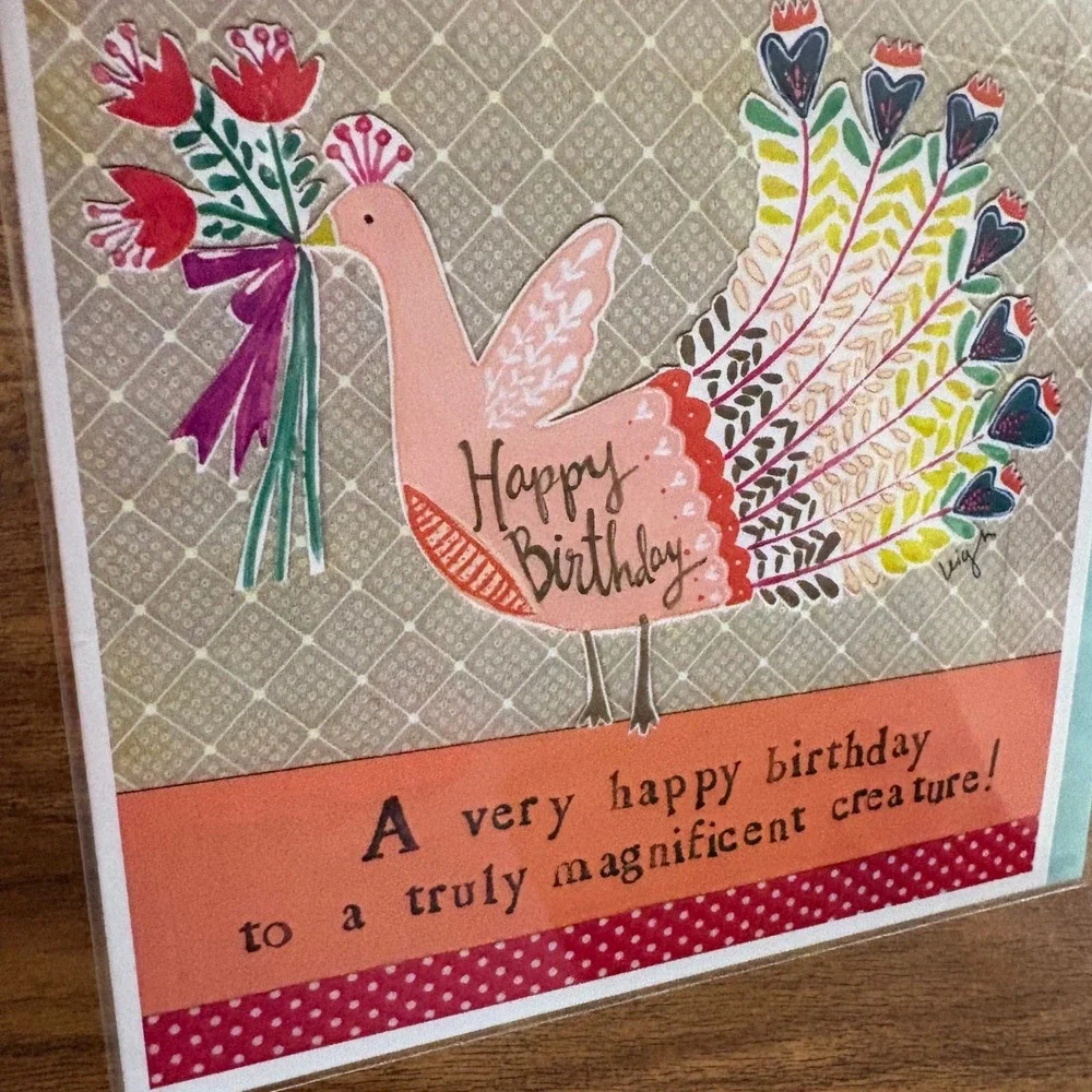 2 Curly Girl Design‎ Happy Birthday Cards New Cute Animal Elephant Peacock Blank